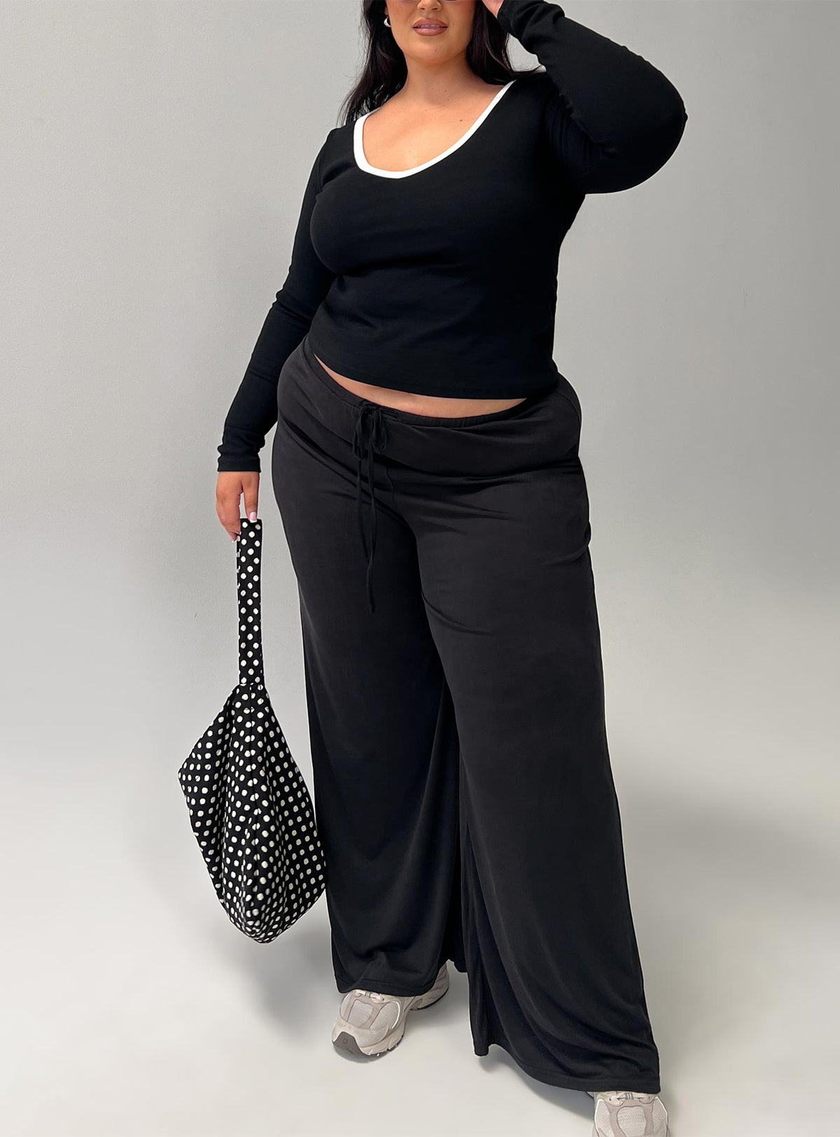 Gavrielle Jersey Wide Leg Pants Black Curve