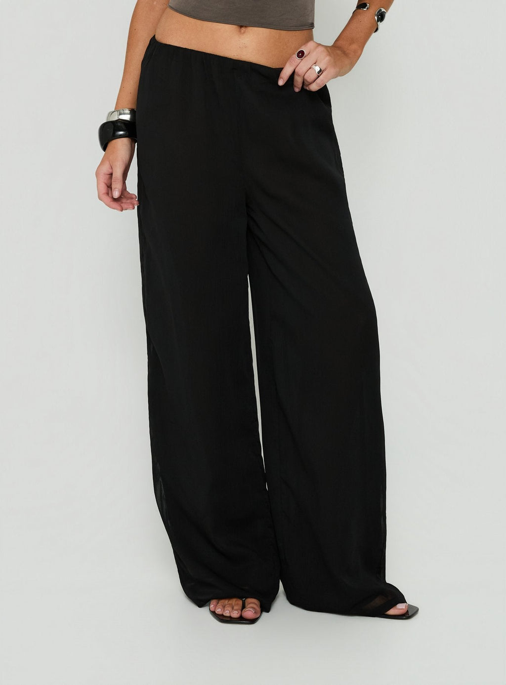 Annamarie Sheer Chiffon Elasticated Waist Pants Black