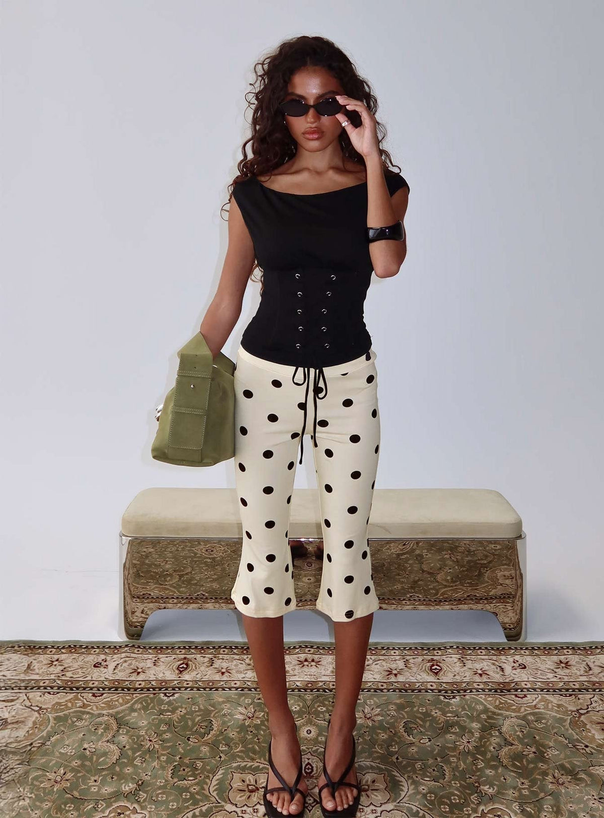 Samaira Capri Pant Cream Polka Dot