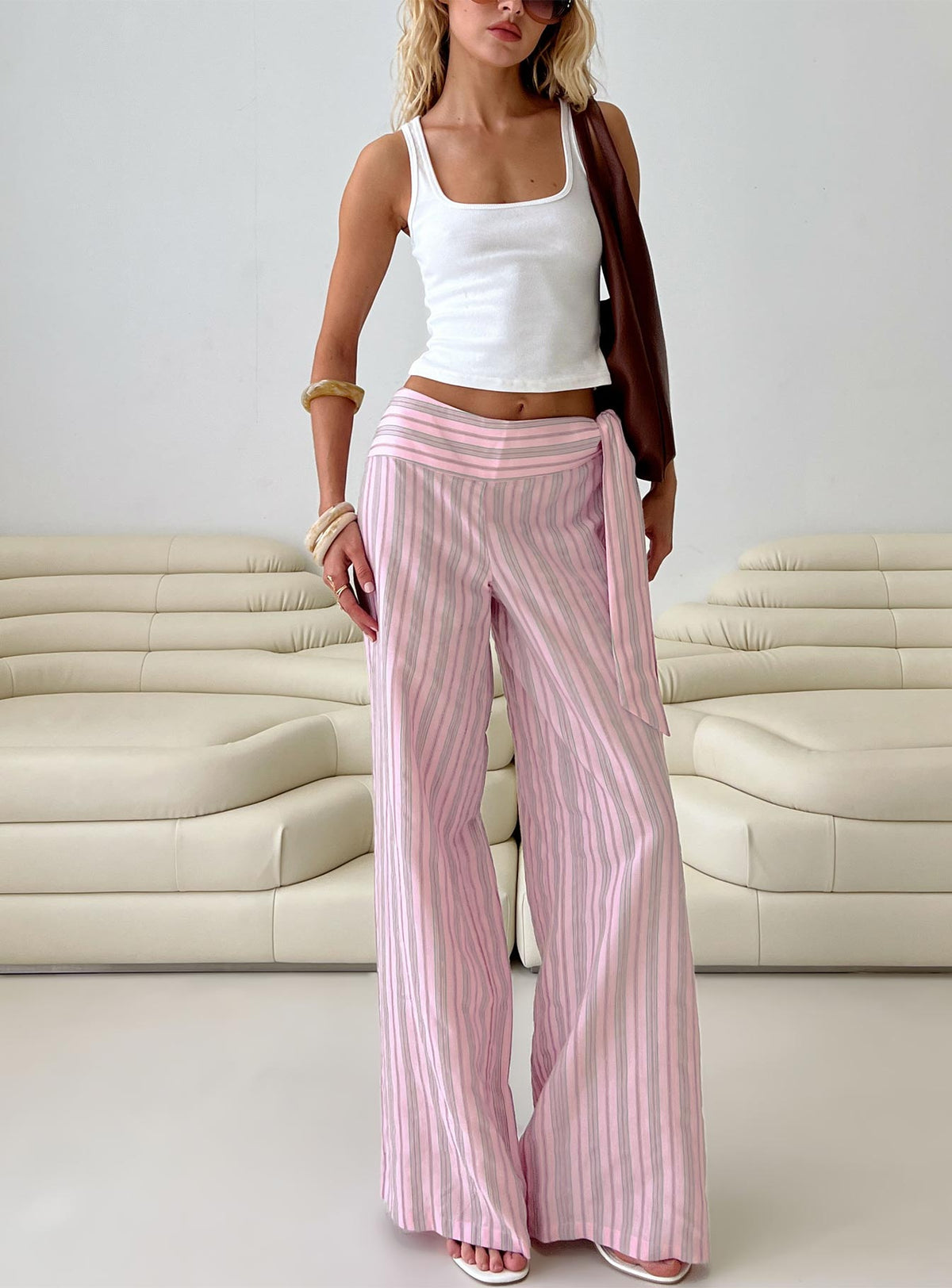 Wave Dancer Tie Pant Pink Stripe