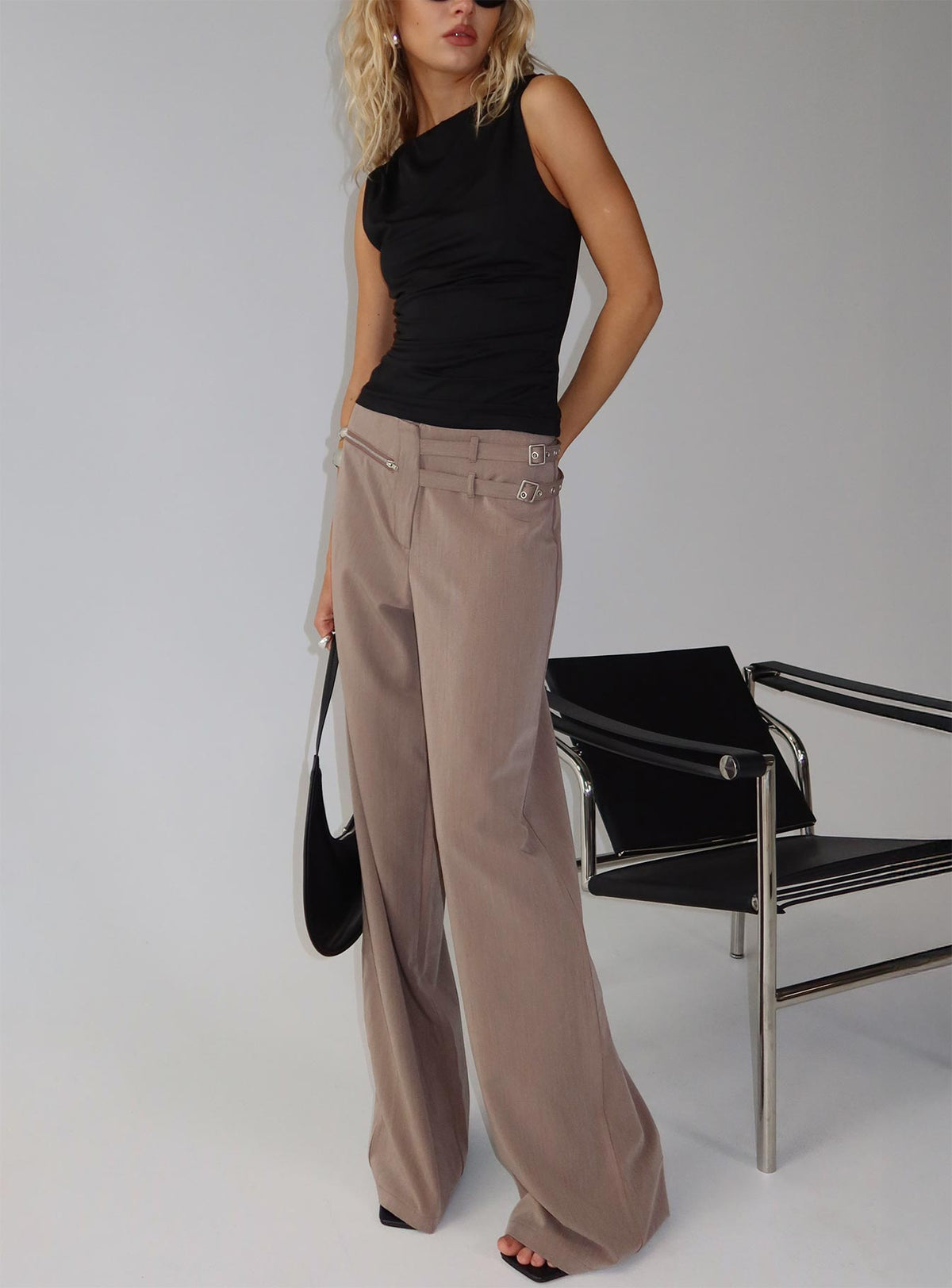 Rinah Belted Pants Brown