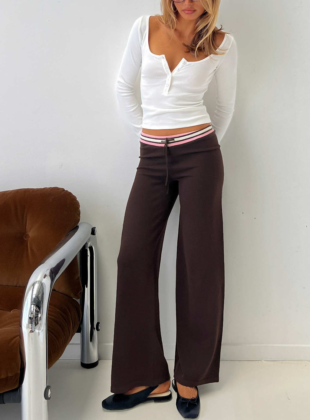 Felisha Low Waist Knit Pants Brown