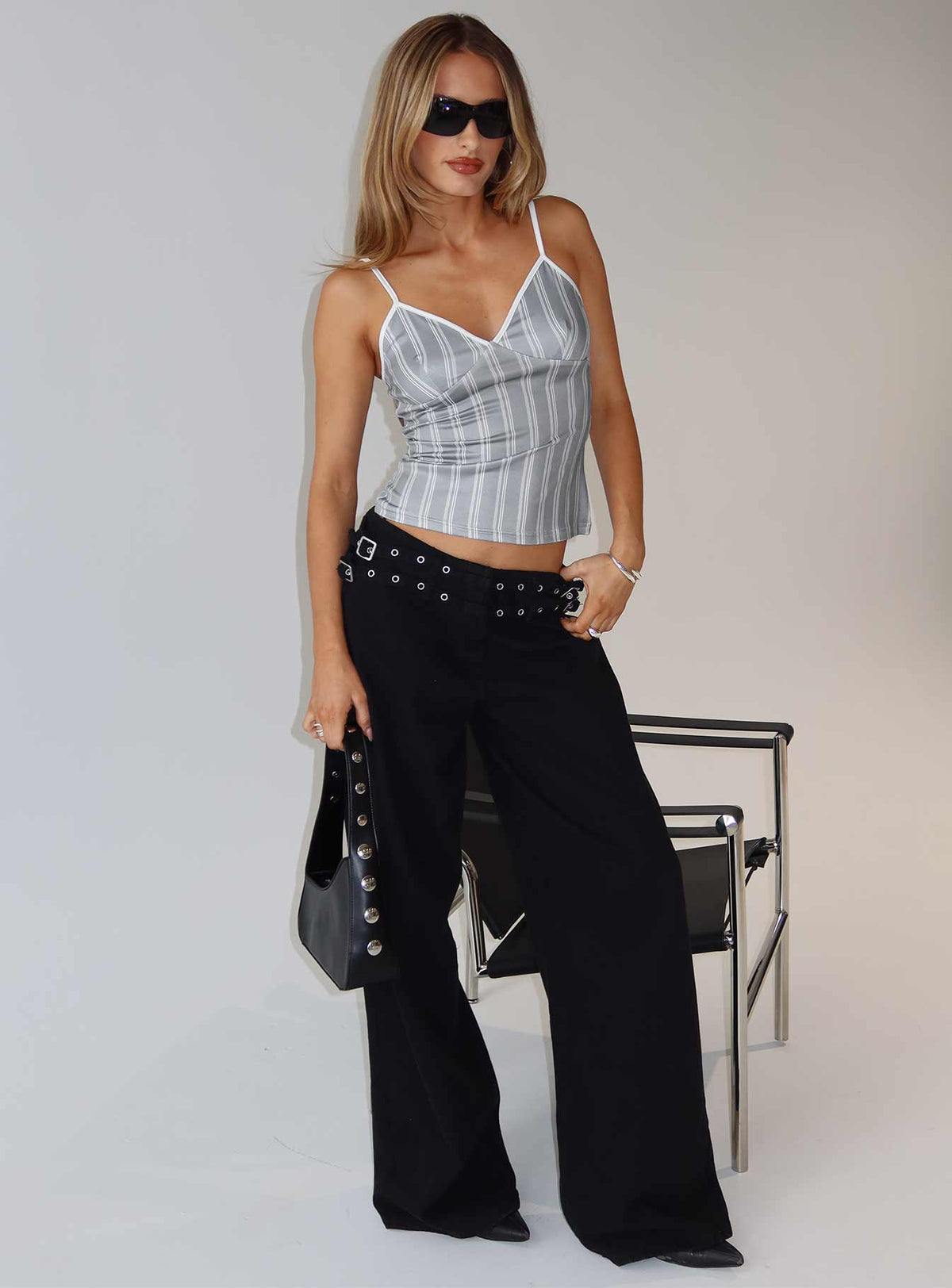 Baccarat Mid Rise Wide Leg Belted Jeans Black