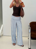 Silver Moon Linen Blend Tie Pants Blue / Maroon Stripe