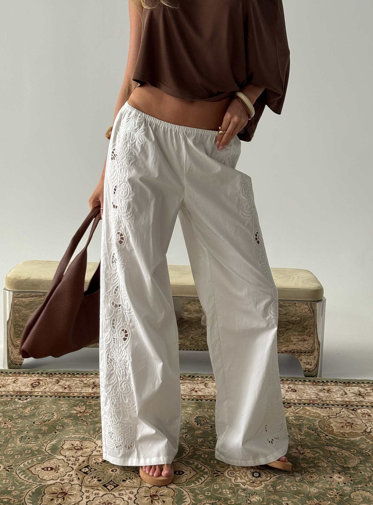 Lucky Spirit Lace Straight Leg Pant White