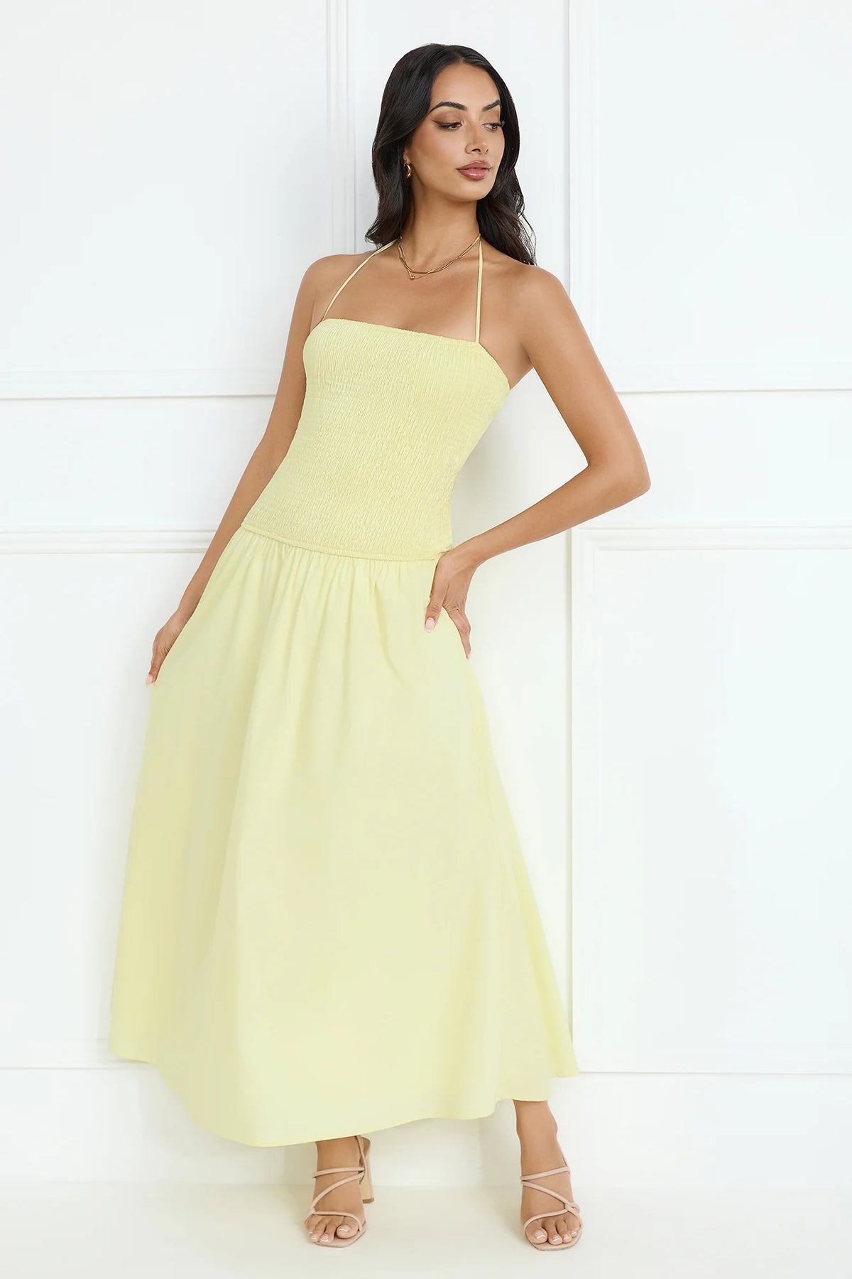 Unmatched Energy Halter Maxi Dress Yellow
