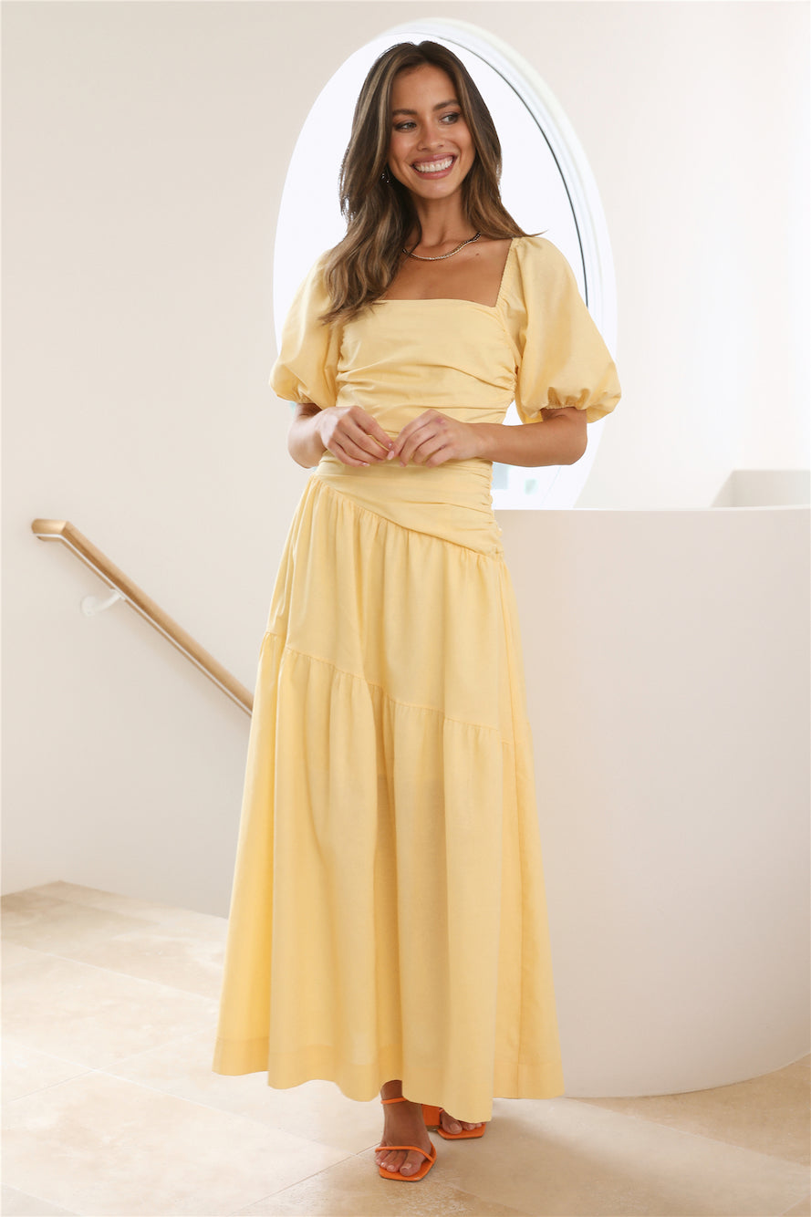 LADIESSTREETX Marigold Puff-Sleeve Tiered Midi Dress