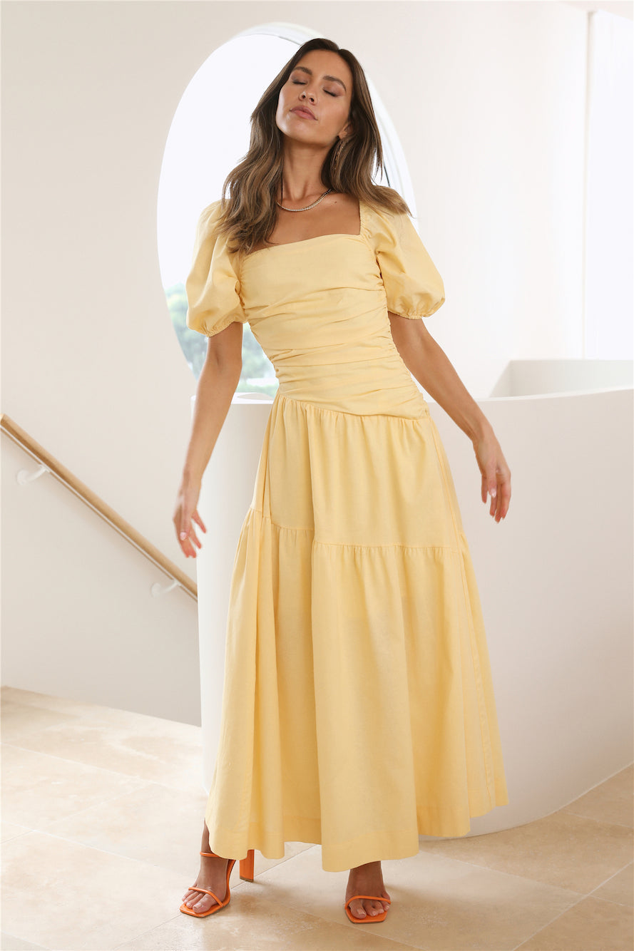 LADIESSTREETX Marigold Puff-Sleeve Tiered Midi Dress