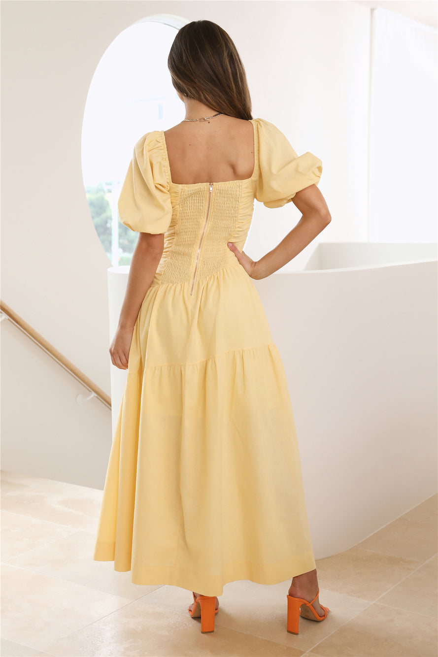 LADIESSTREETX Marigold Puff-Sleeve Tiered Midi Dress