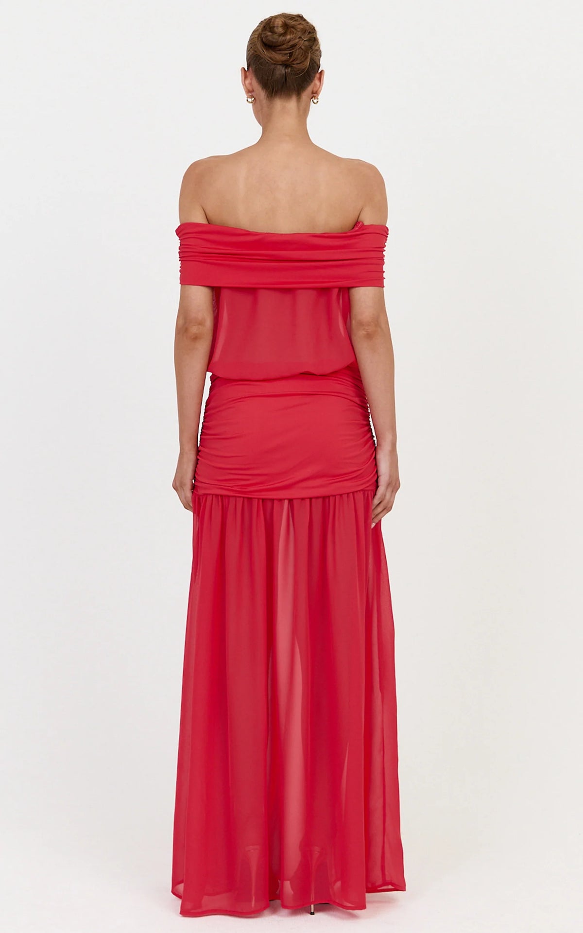 Rafaela Maxi Dress - Off The Shoulder Dropped Waist Dress in Red