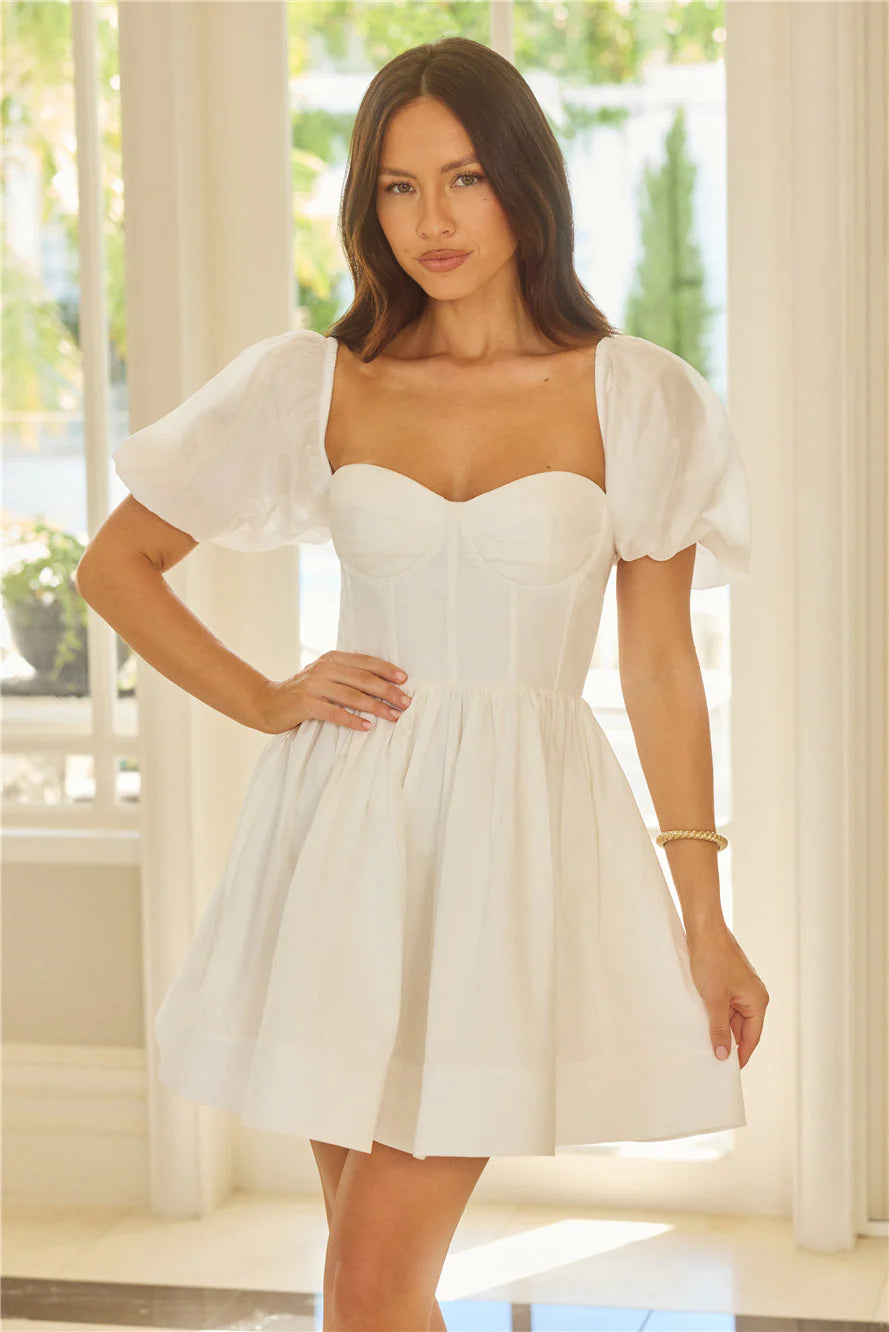 Whispering Luxe Short Sleeve Mini Dress White