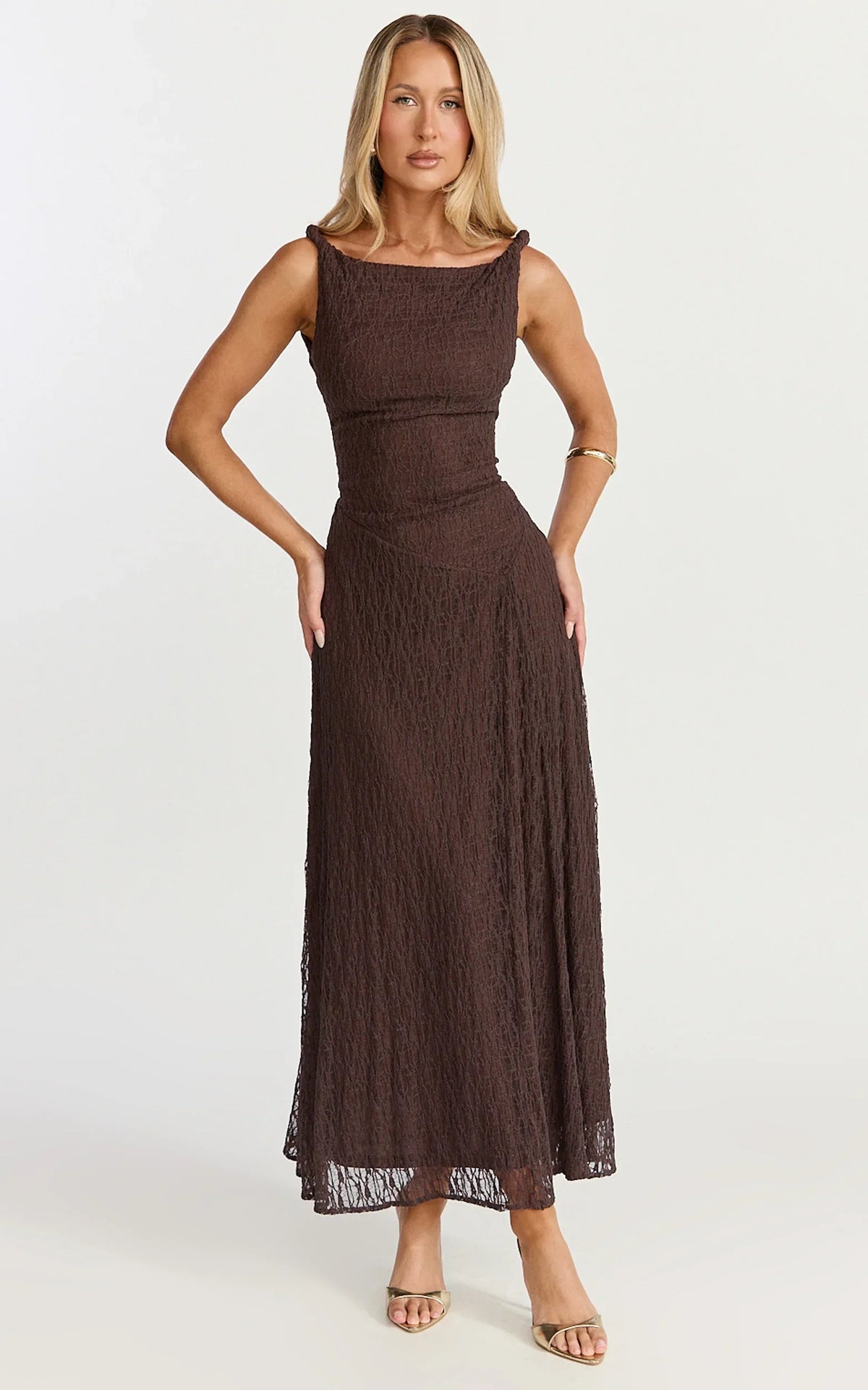 LADIESSTREETX Cocoa Column Asymmetry Midi Dress