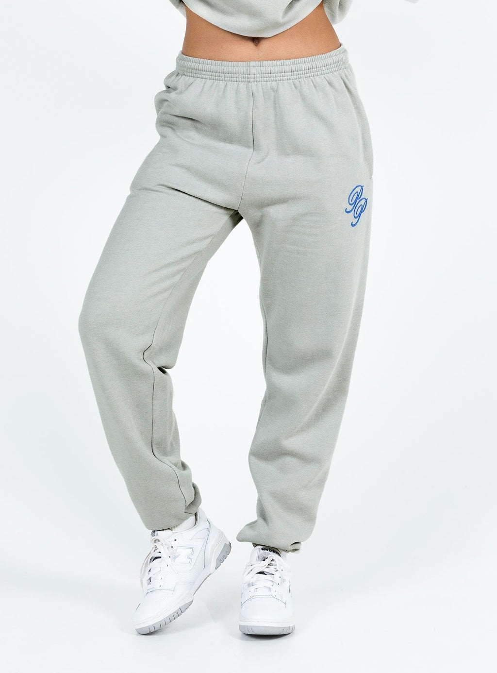 Princess Polly Track Pants Cursive Text Grey / Blue