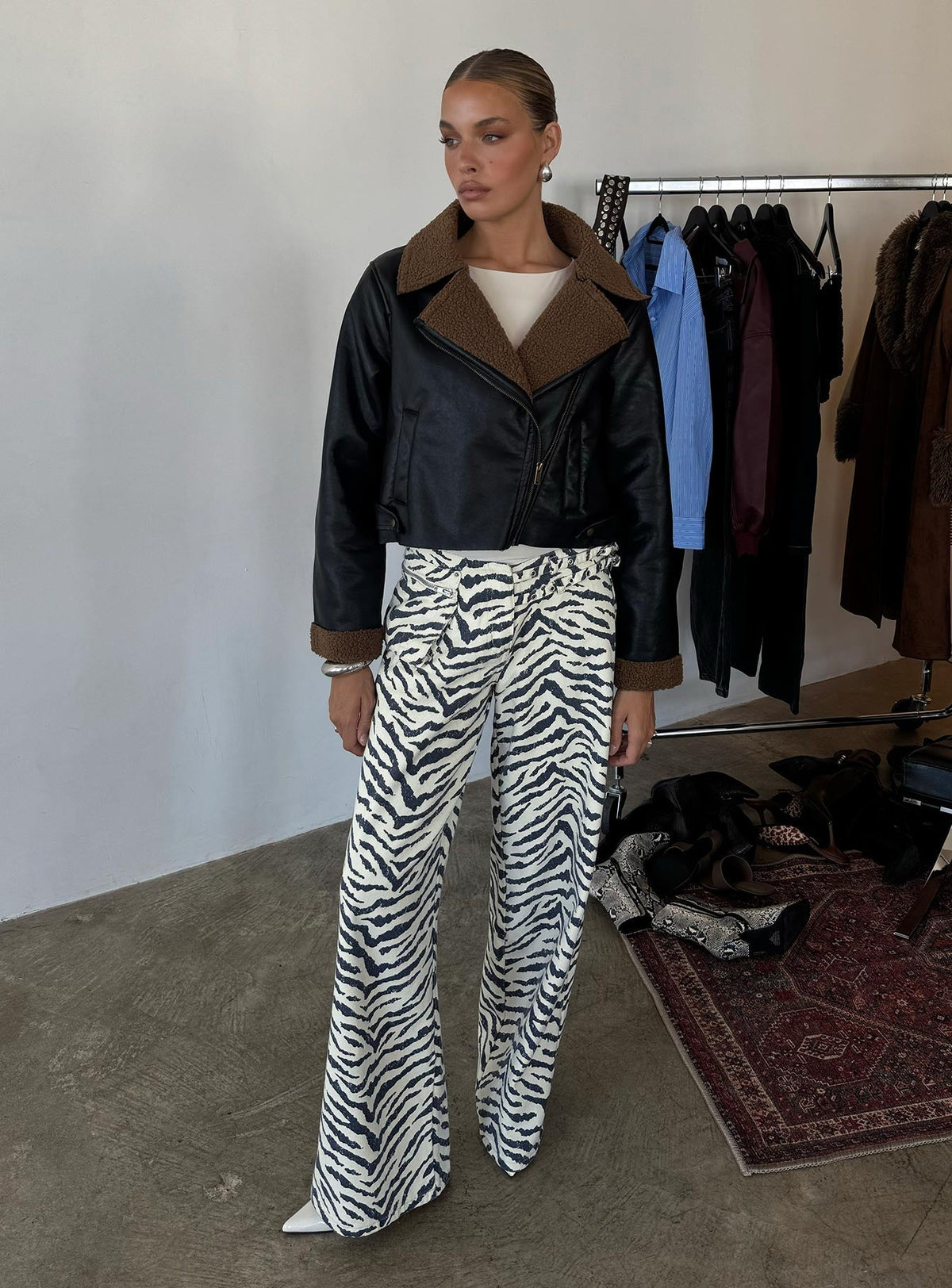 Paltrow Mid Rise Wide Leg Cargo Jeans Zebra