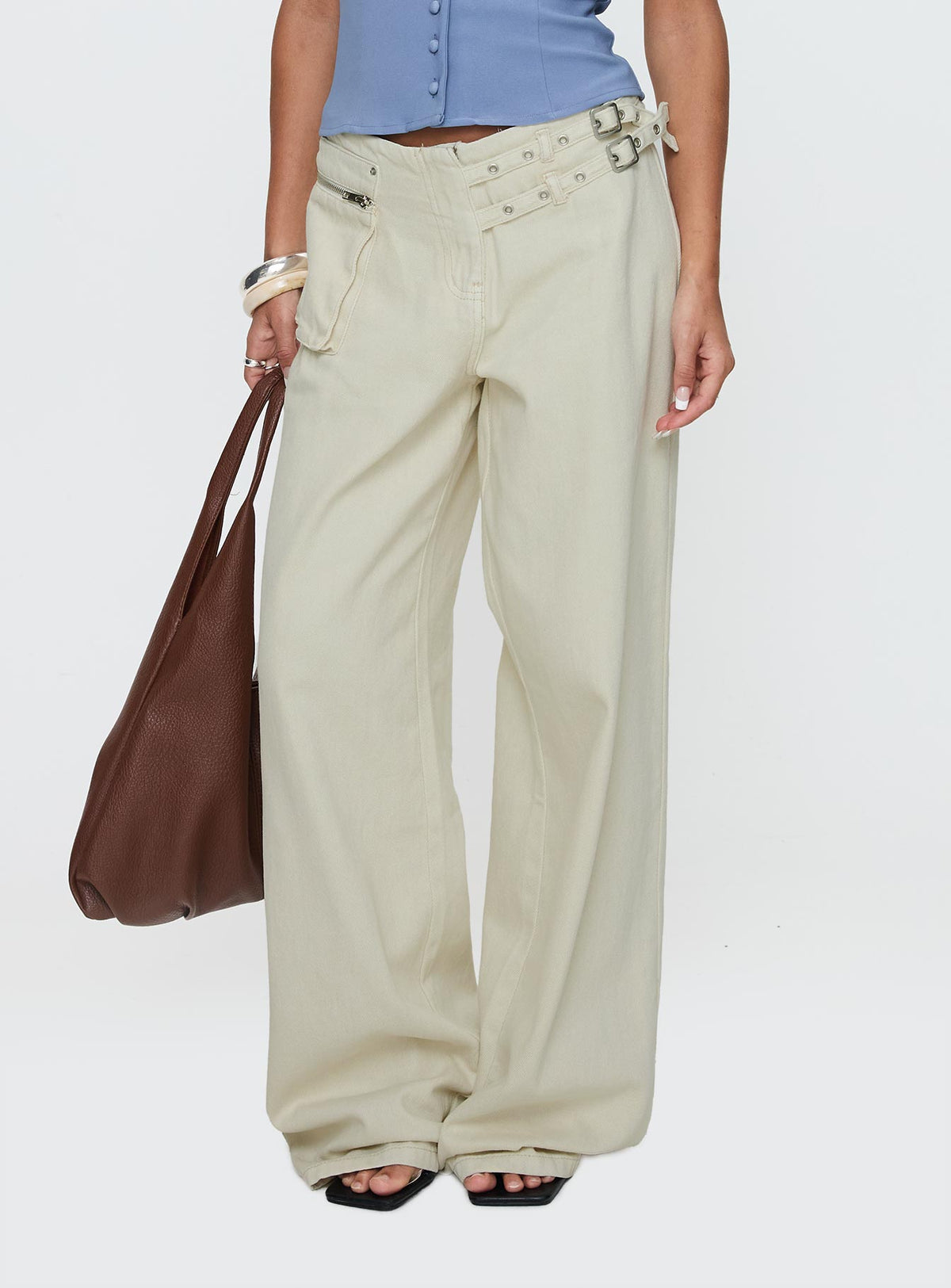 Paltrow Mid Rise Wide Leg Cargo Jeans Cream Petite