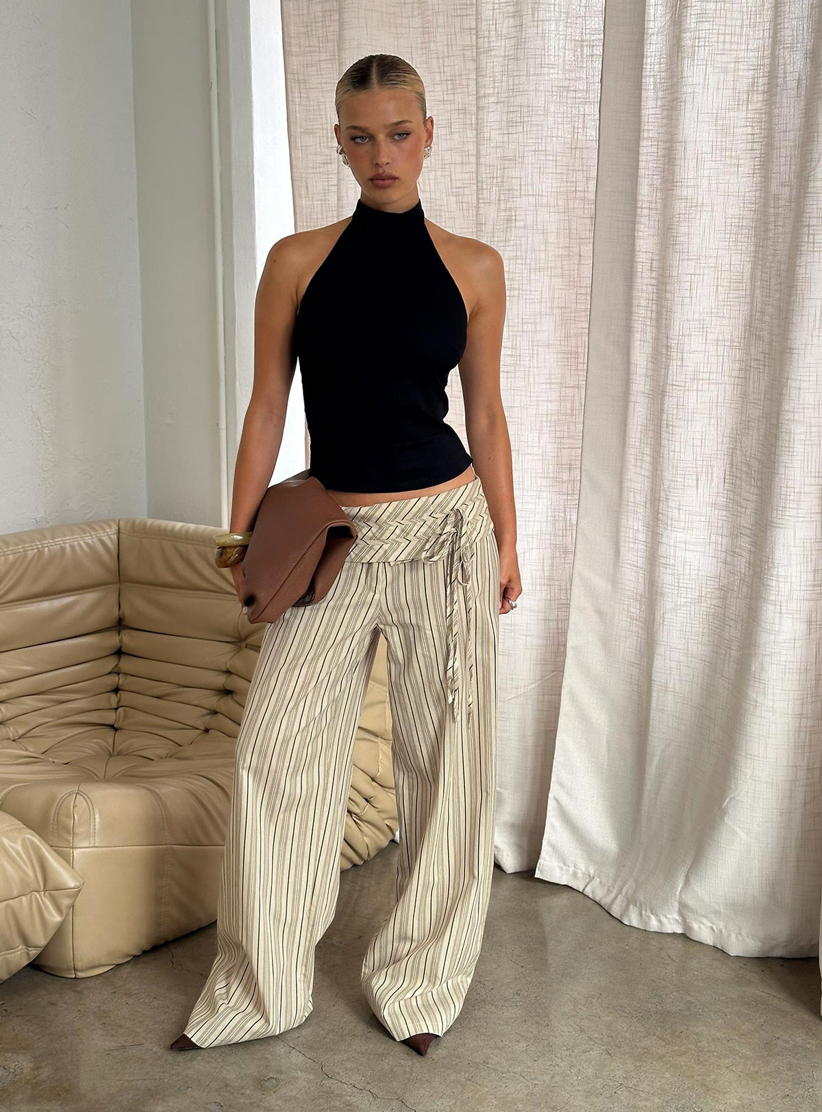 Seneca Wrap Pant Beige Stripe