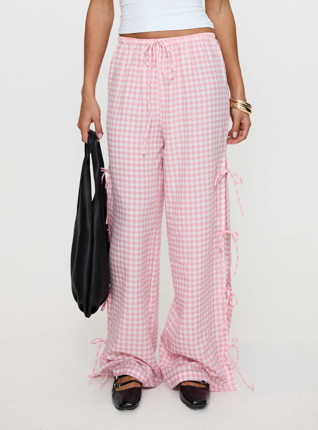 Villa Donna Bow Pants Pink Check