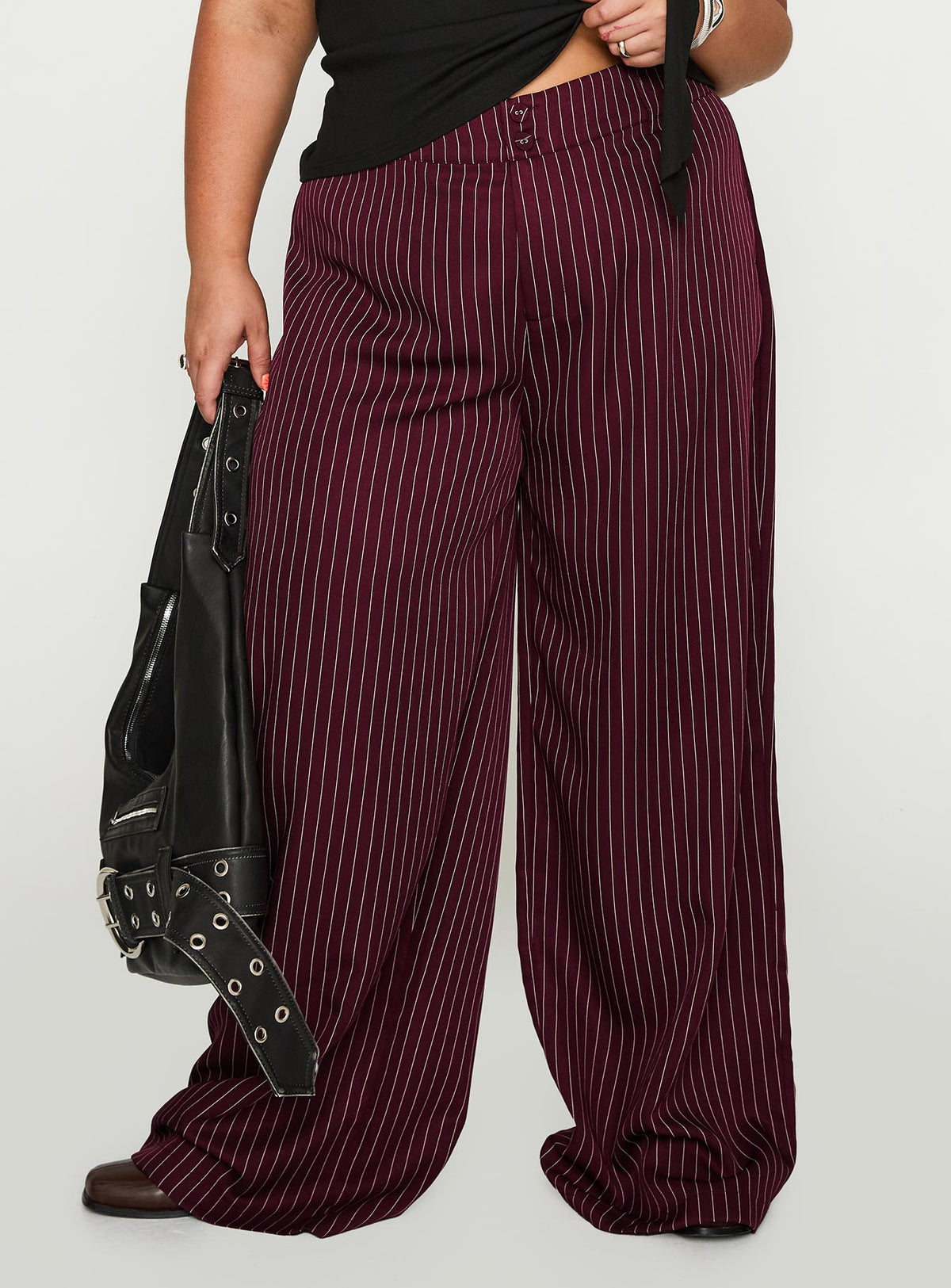 Lorenne Mid Rise Pant Burgundy Pinstripe Curve