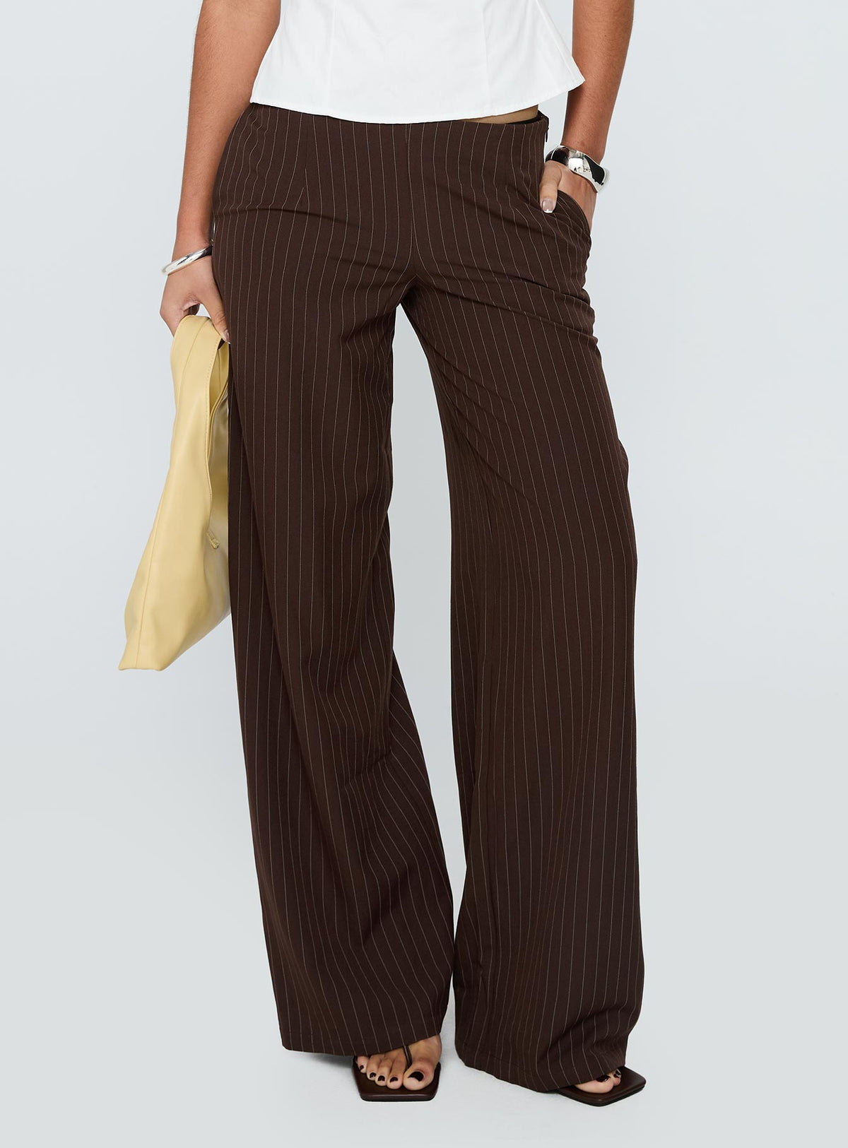 Khane Low Rise Wide Leg Pant Brown Pinstripe