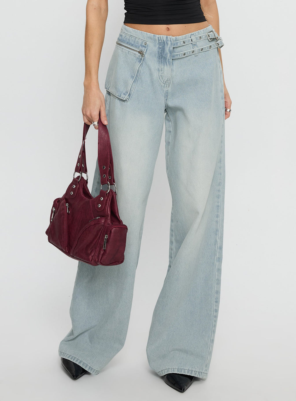 Paltrow Mid Rise Wide Leg Cargo Jeans Black