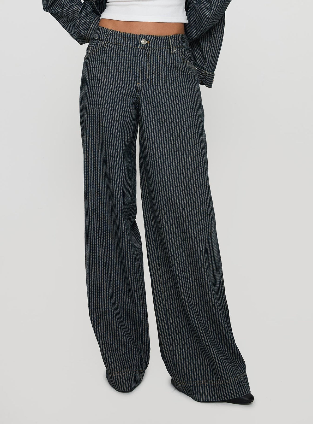 Actually Invested Low Rise Pants Denim Stripe