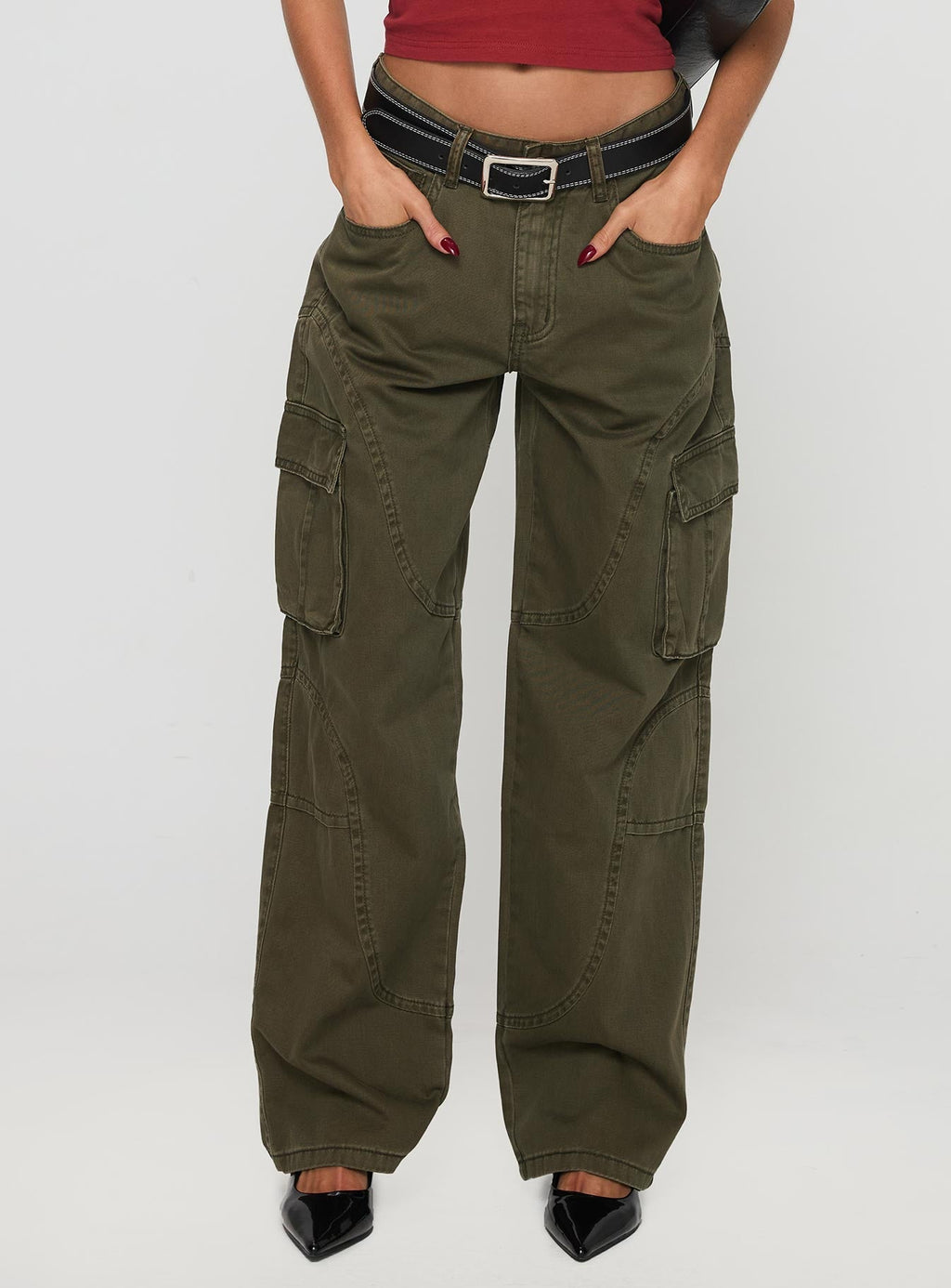 Ahstin Mid Rise Straight Leg Cargo Jeans Green