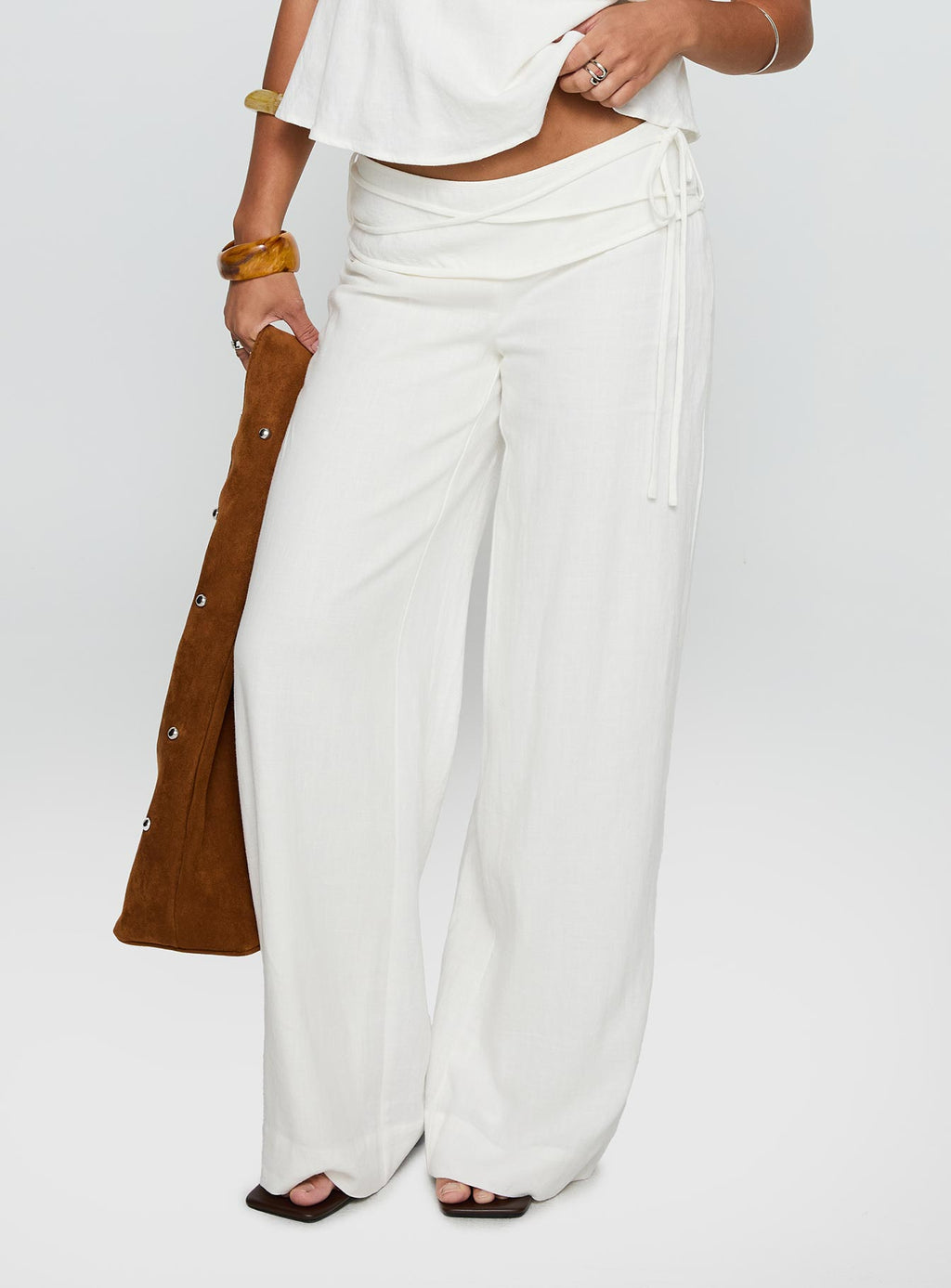 Silver Moon Linen Blend Tie Pants White