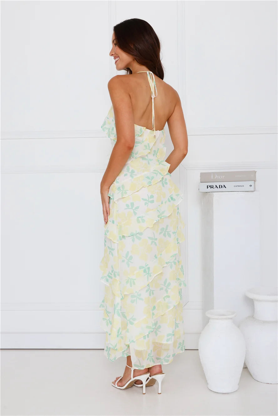 Unique Beauty Halter Maxi Dress Yellow