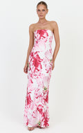 Alessia Maxi Dress - Strapless Fitted Dress in Poppy On White Print