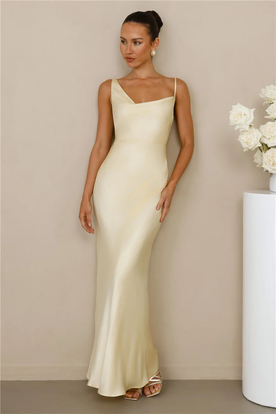 The Madeline Cowl Satin Maxi Dress Yellow