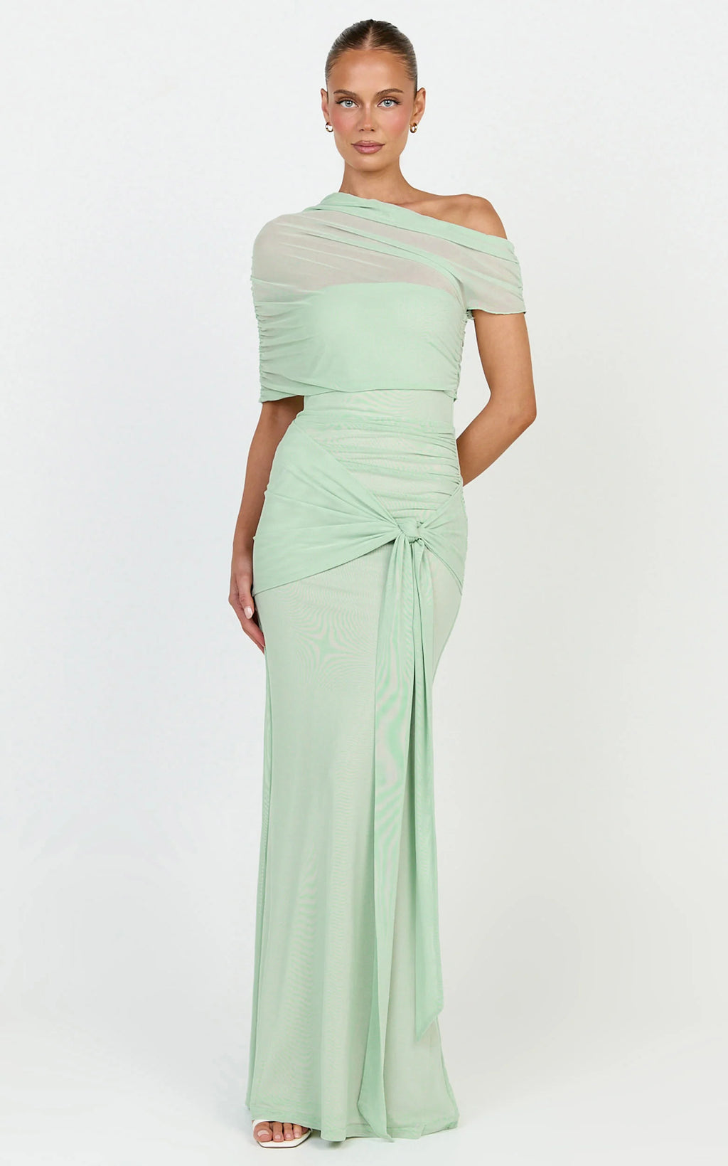 Nicolette Maxi Dress - Cape Sleeve Off Shoulder Dress in Sage
