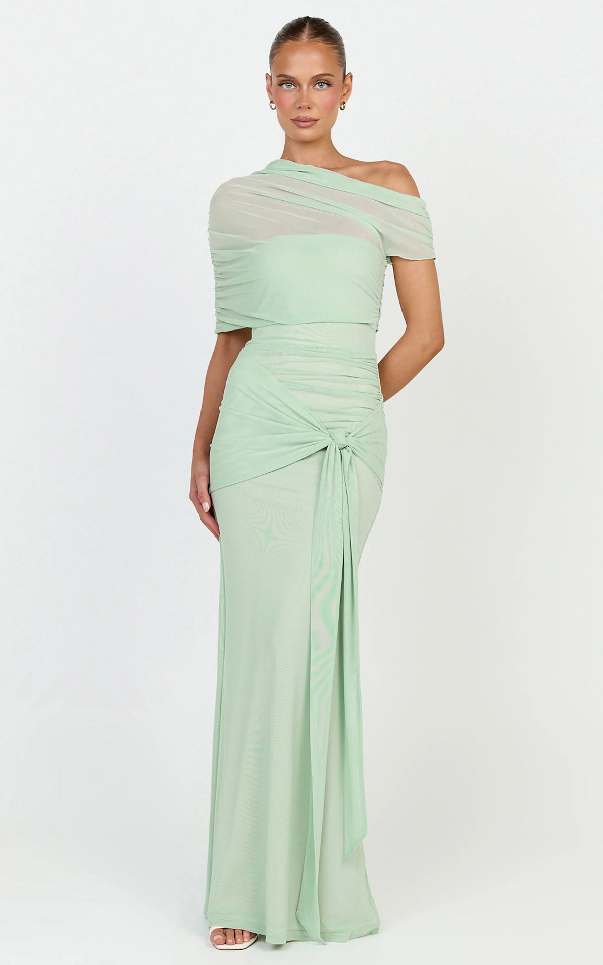 Nicolette Maxi Dress - Cape Sleeve Off Shoulder Dress in Sage