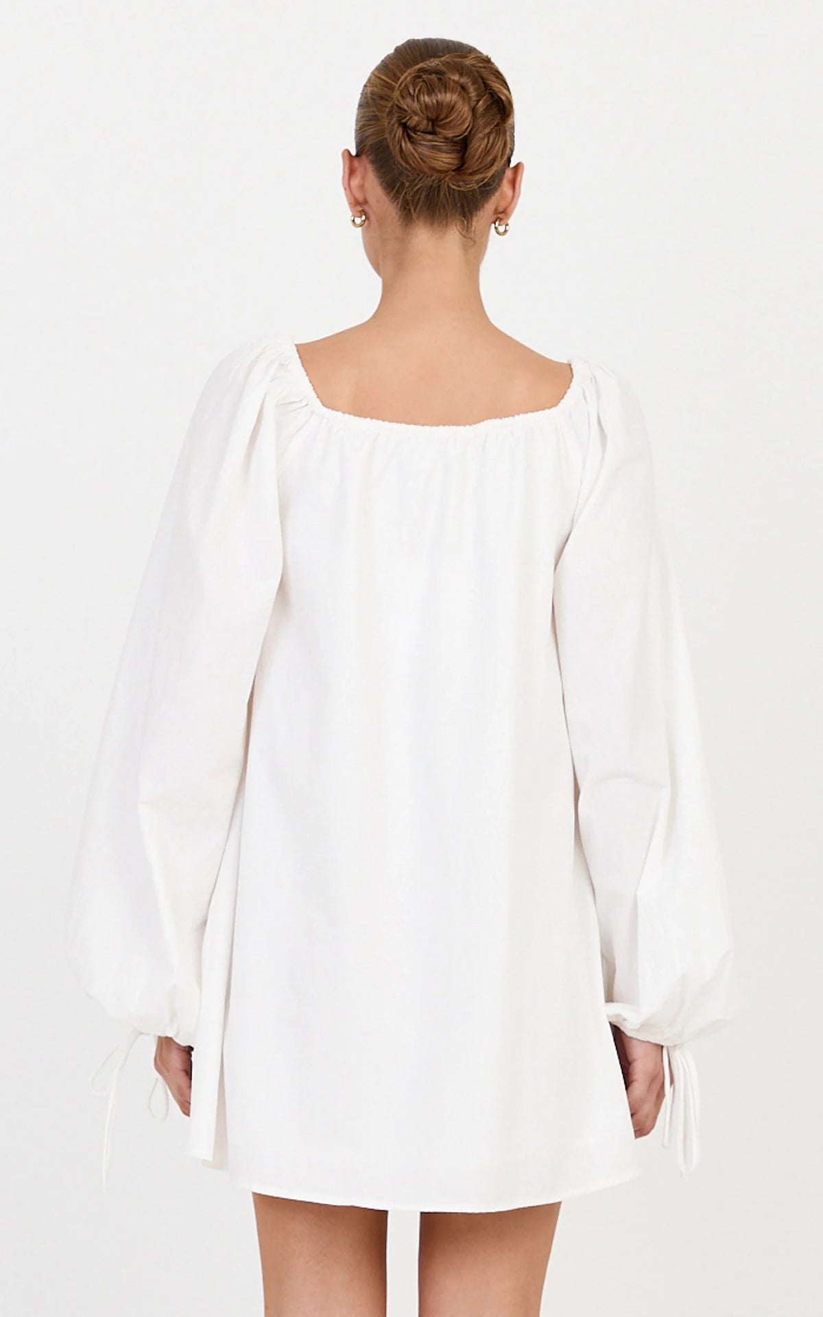 Brixton Mini Dress - Square Neck Smock Dress in White