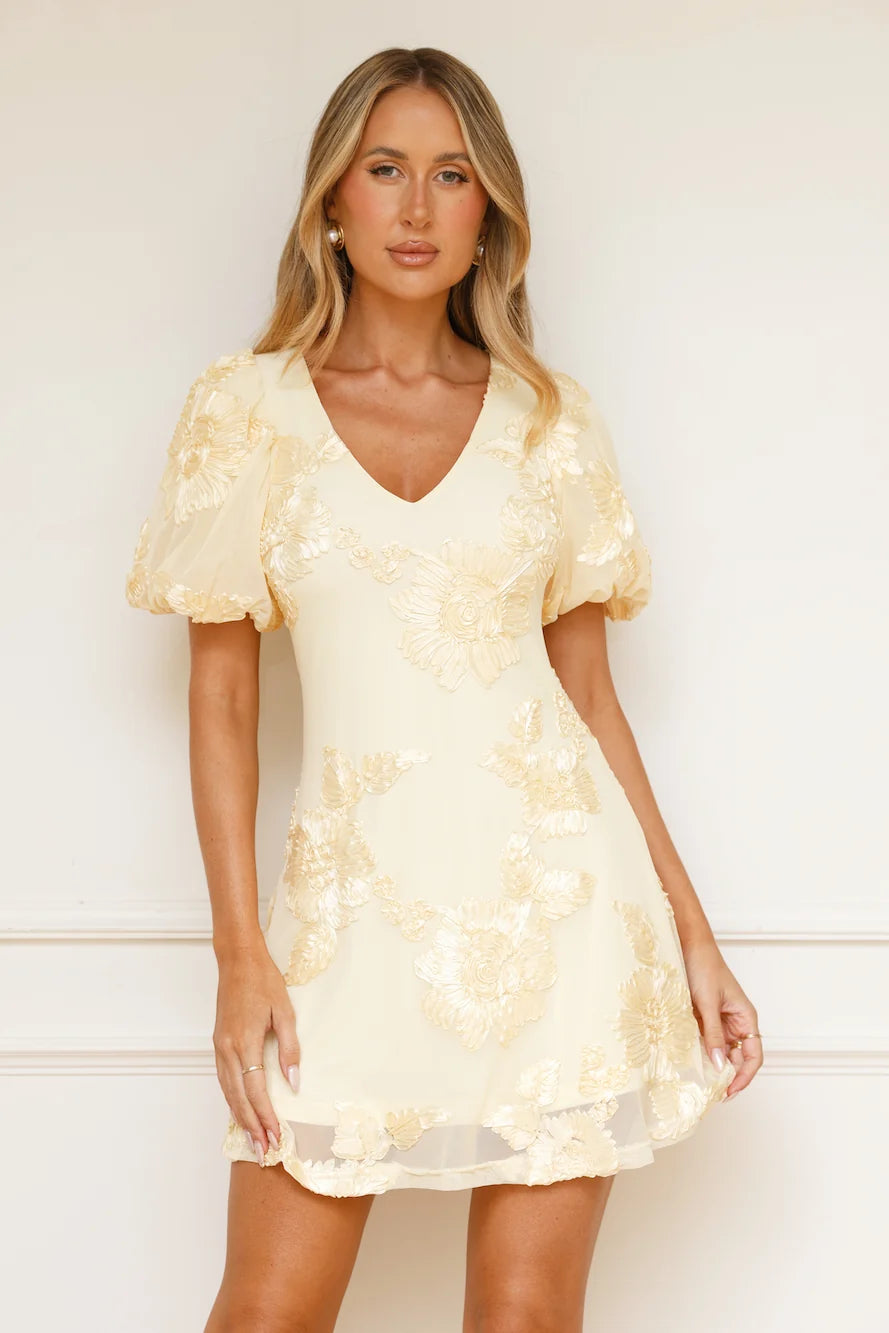 Effortless Grace Mesh Mini Dress Yellow