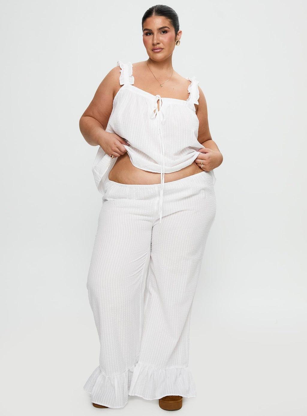 Santabelle Frill Pants White Curve