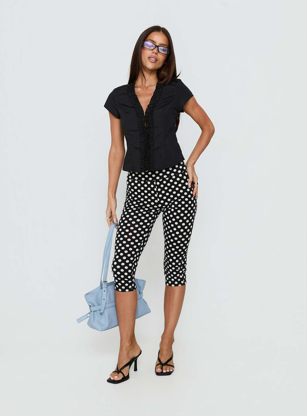 Isadonna Capri Pants Black Polka Dot