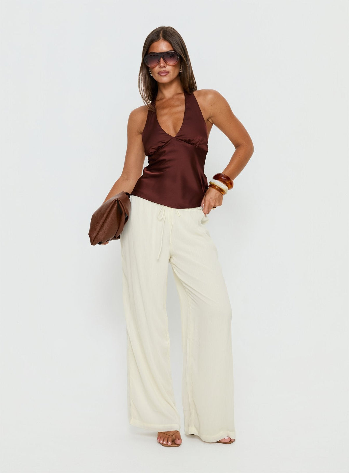 Nonnah Chiffon Straight Leg Pants Cream
