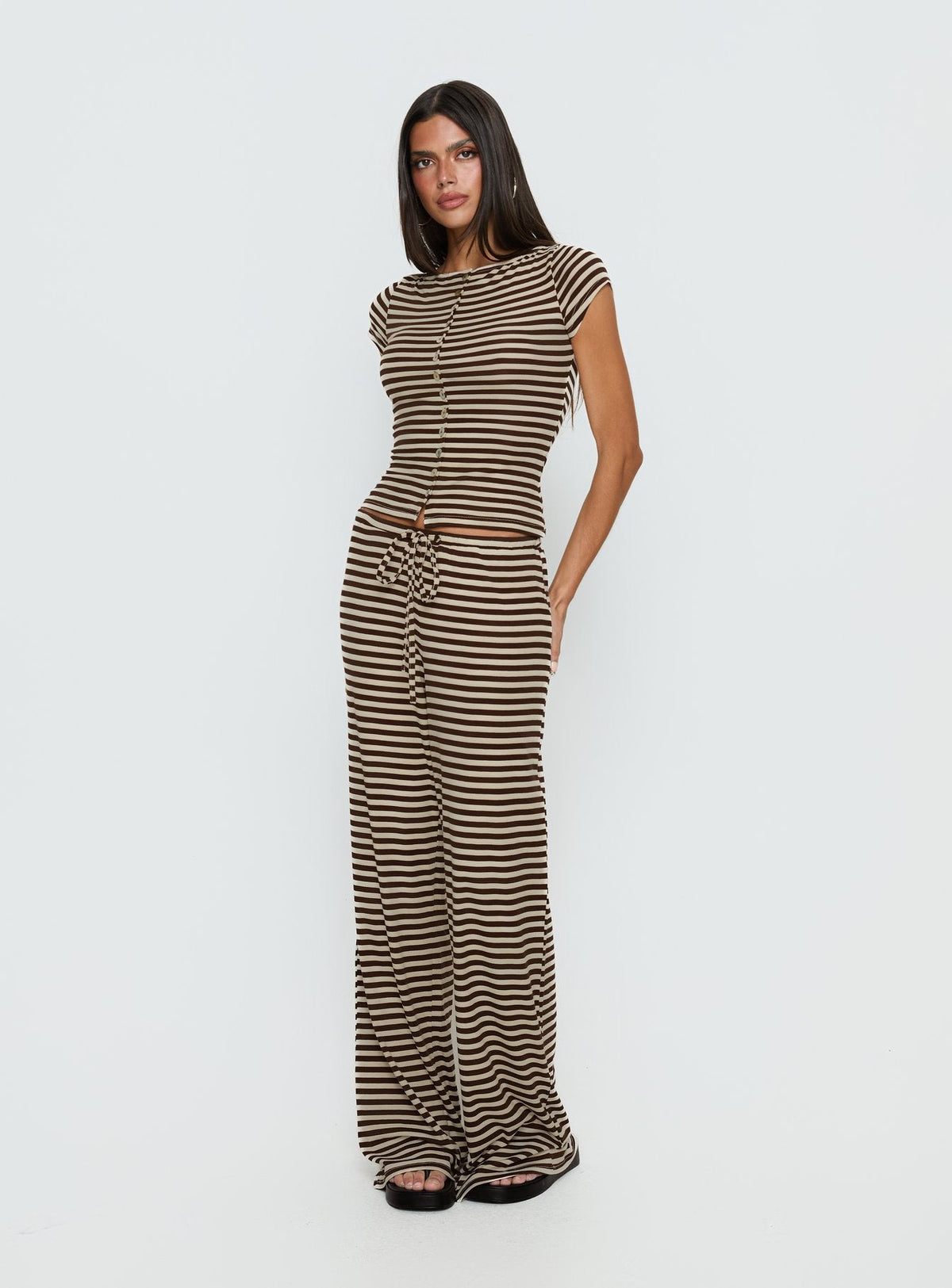 Gavrielle Jersey Wide Leg Pants Chocolate / Cream Stripe