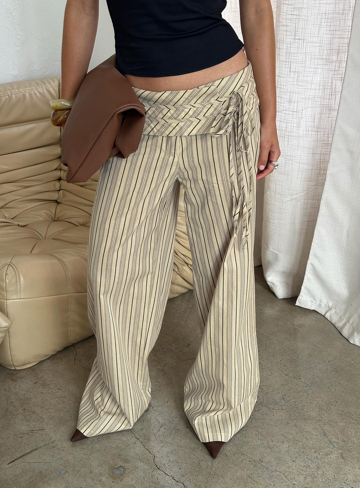 Seneca Wrap Pant Beige Stripe