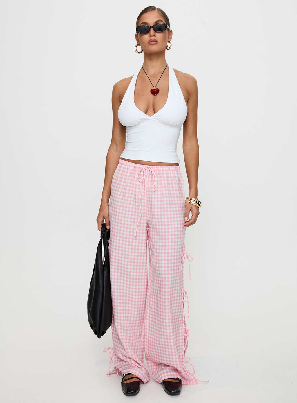 Villa Donna Bow Pants Pink Check