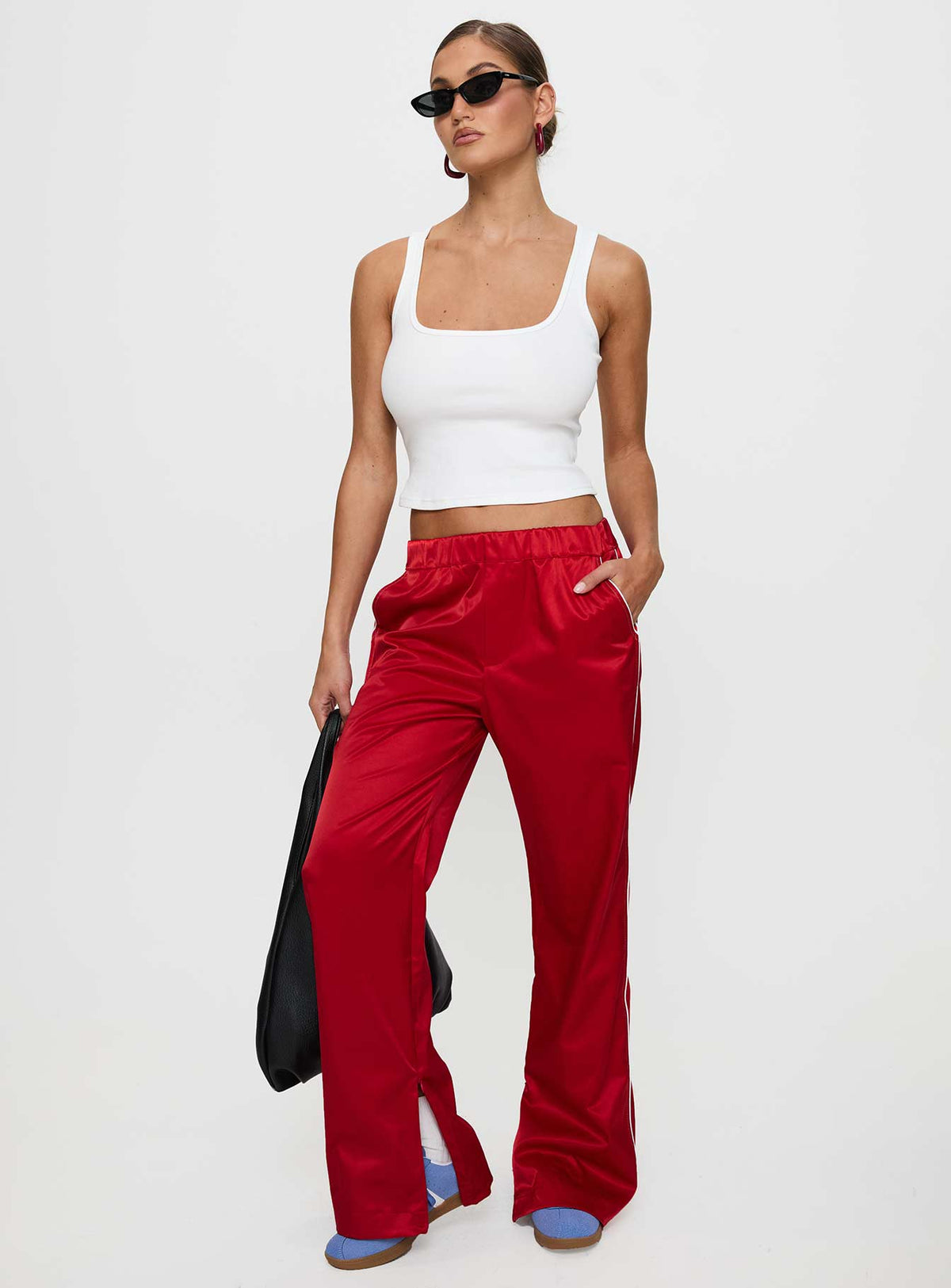 Travalta Satin Track Pant Red