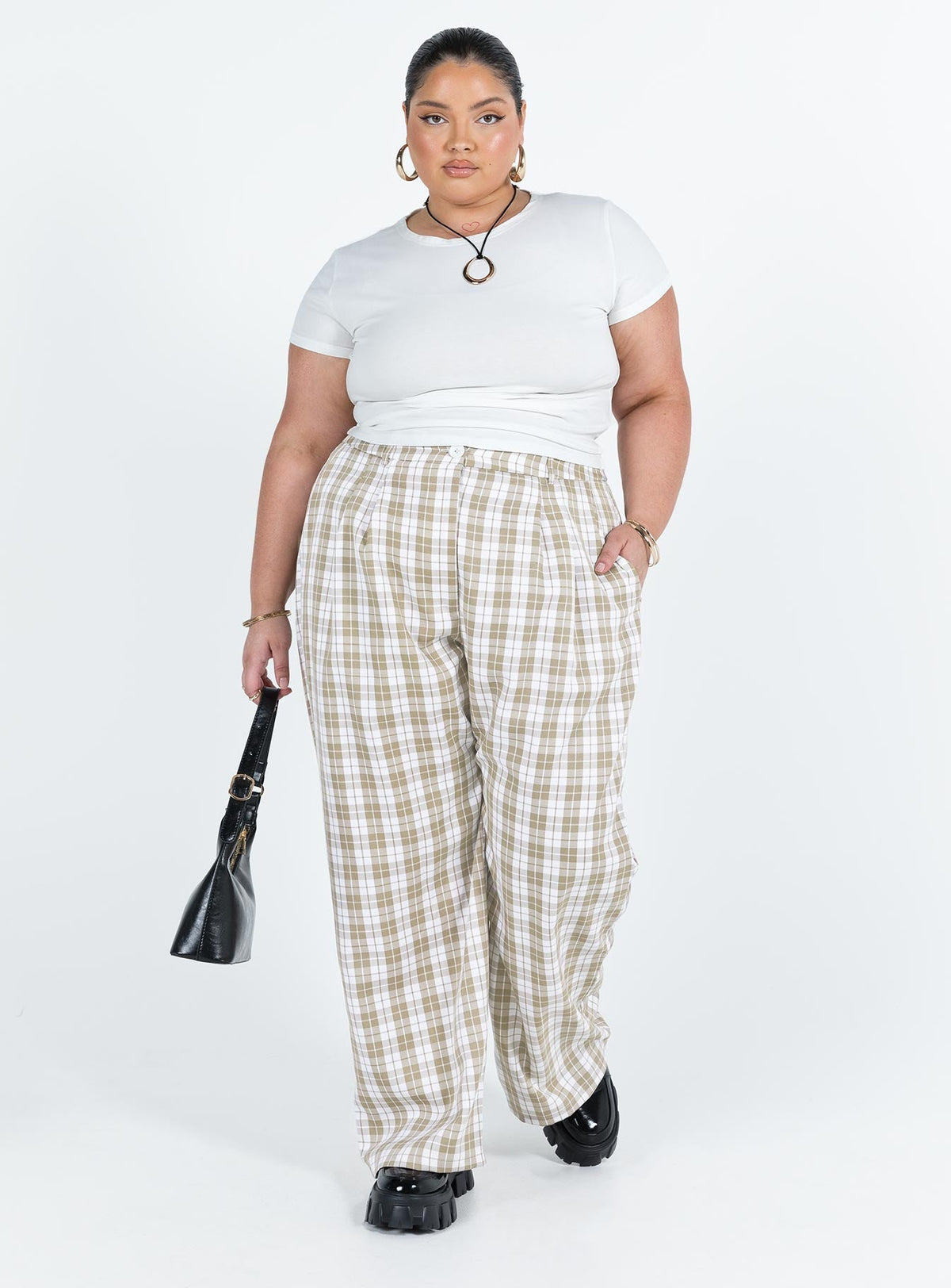 Archer Pants Beige Plaid Curve