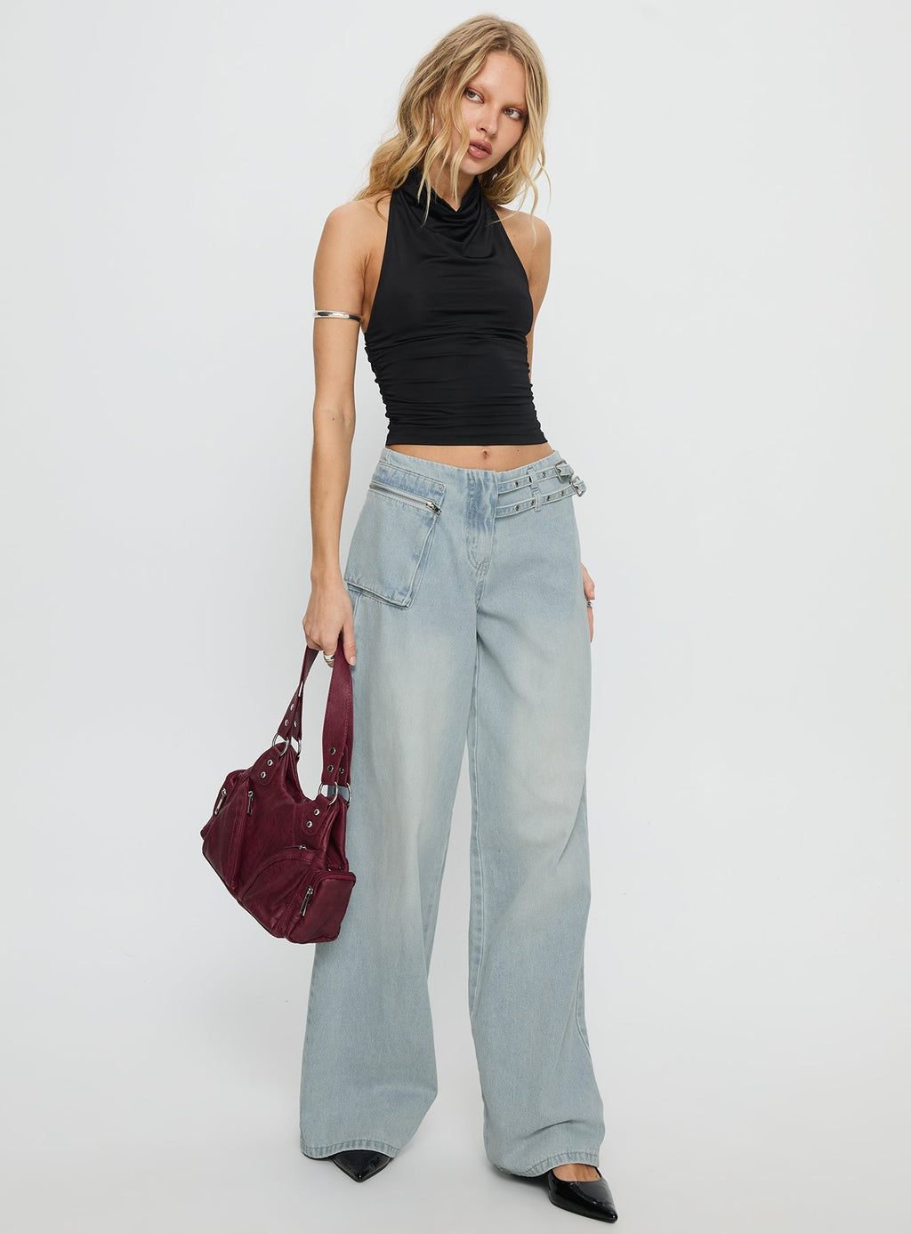 Paltrow Mid Rise Wide Leg Cargo Jeans Black