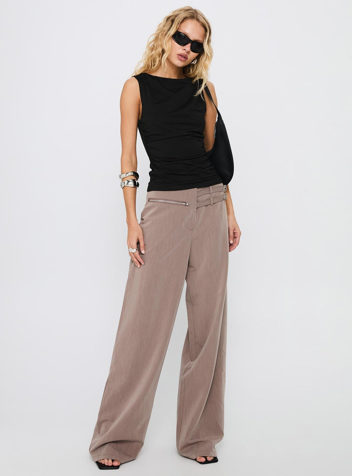Rinah Belted Pants Brown