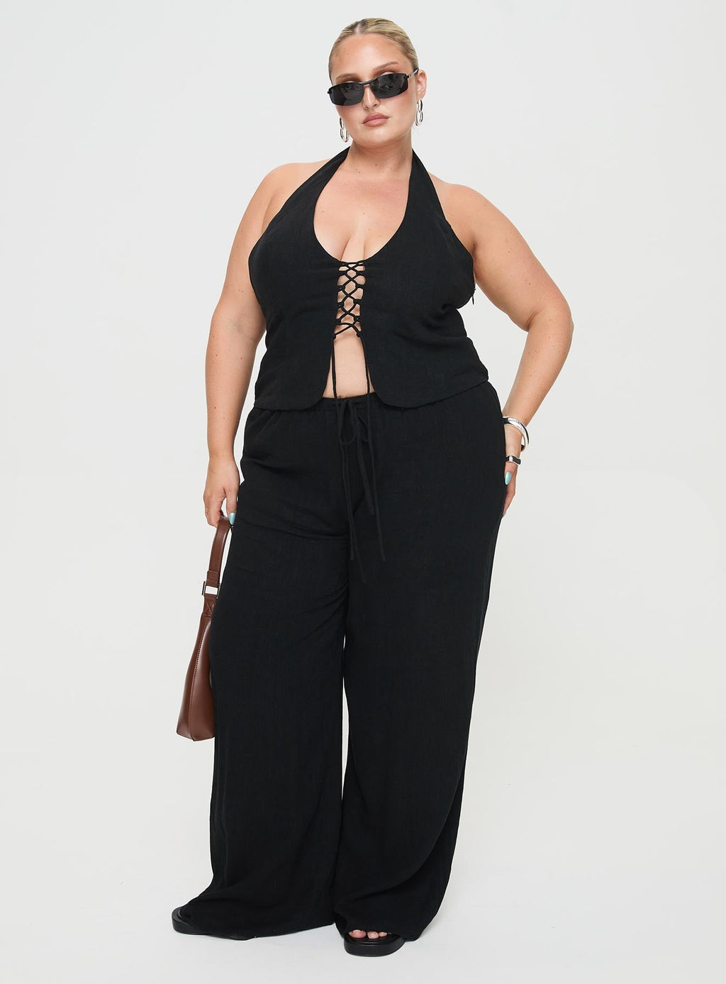 Felipe Linen Blend Pants Black Curve