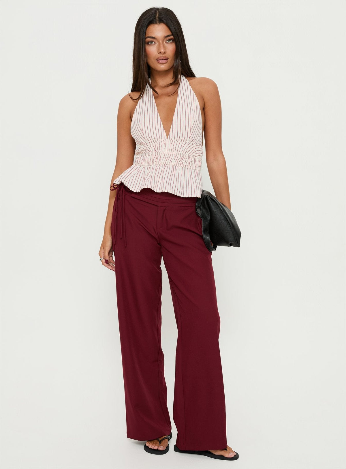 Good Riddance Pleat Tie Slouch Pants Burgundy