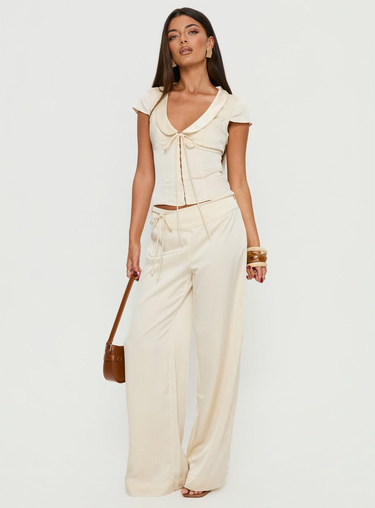 Aubrette Satin Tie Pants Cream