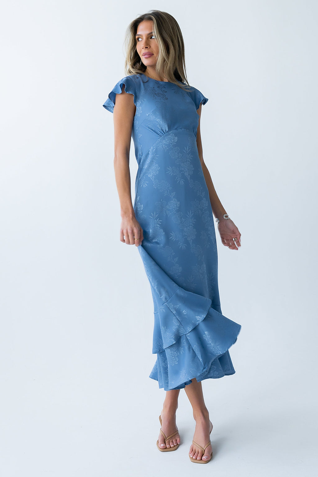 LADIESSTREETX Azure Garden Floral Maxi Dress