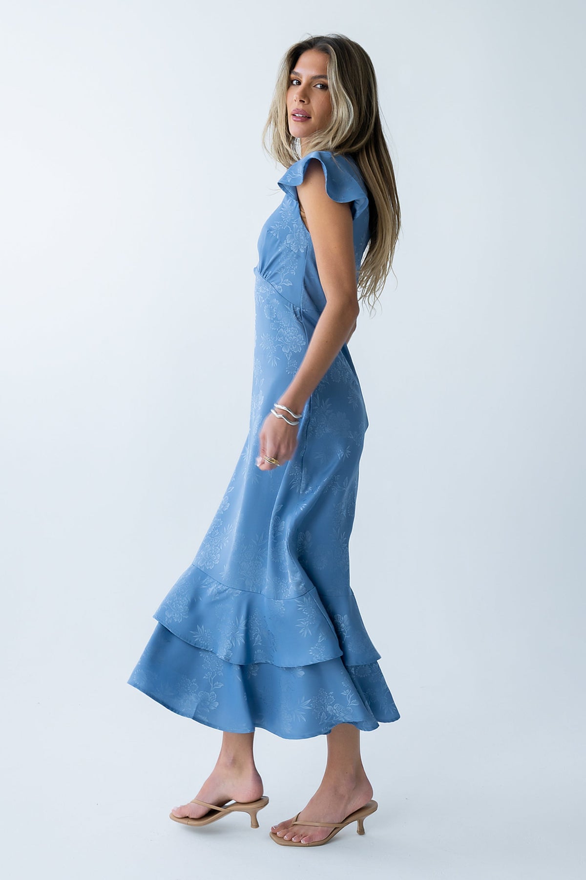 LADIESSTREETX Azure Garden Floral Maxi Dress