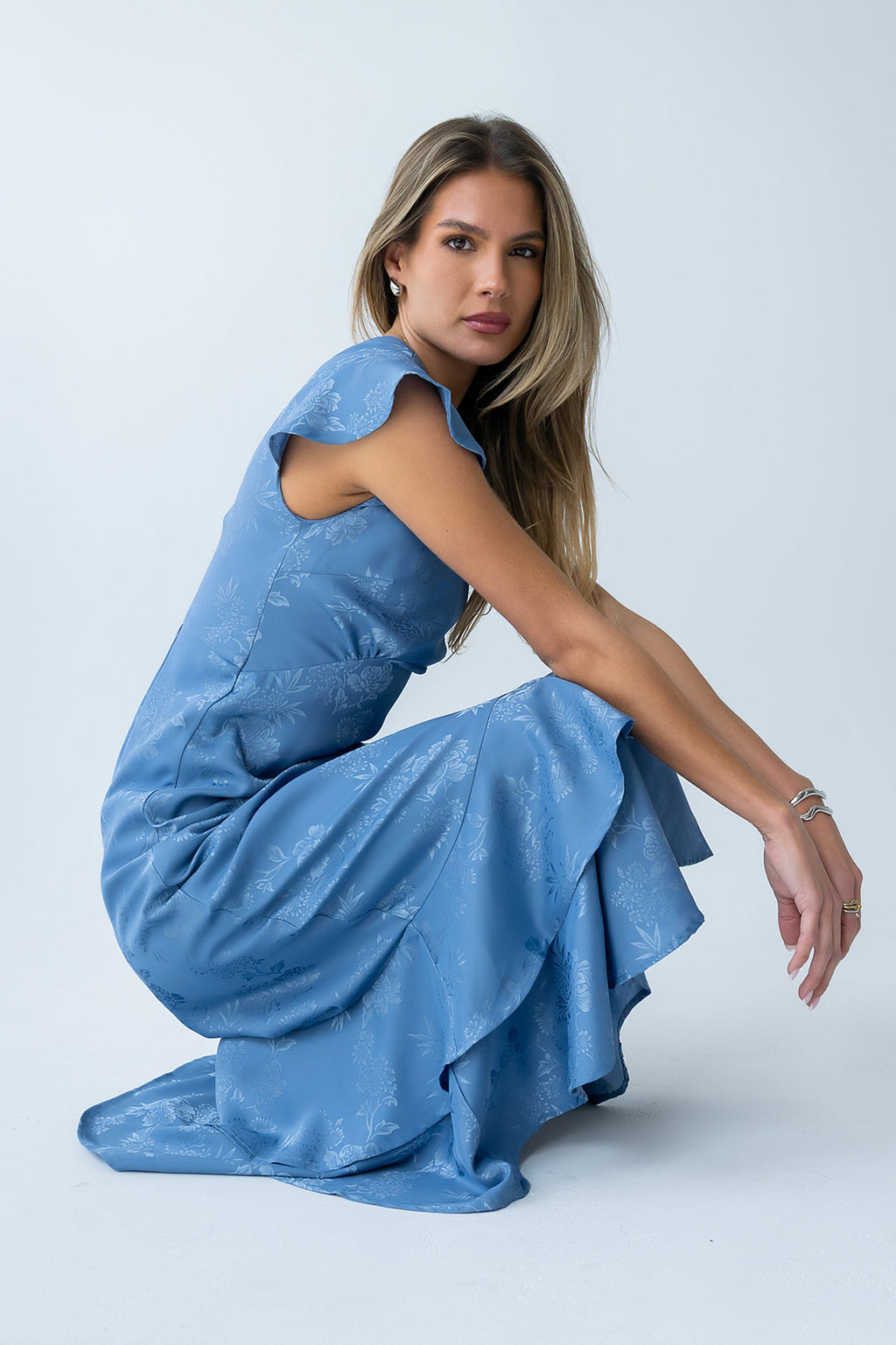 LADIESSTREETX Azure Garden Floral Maxi Dress